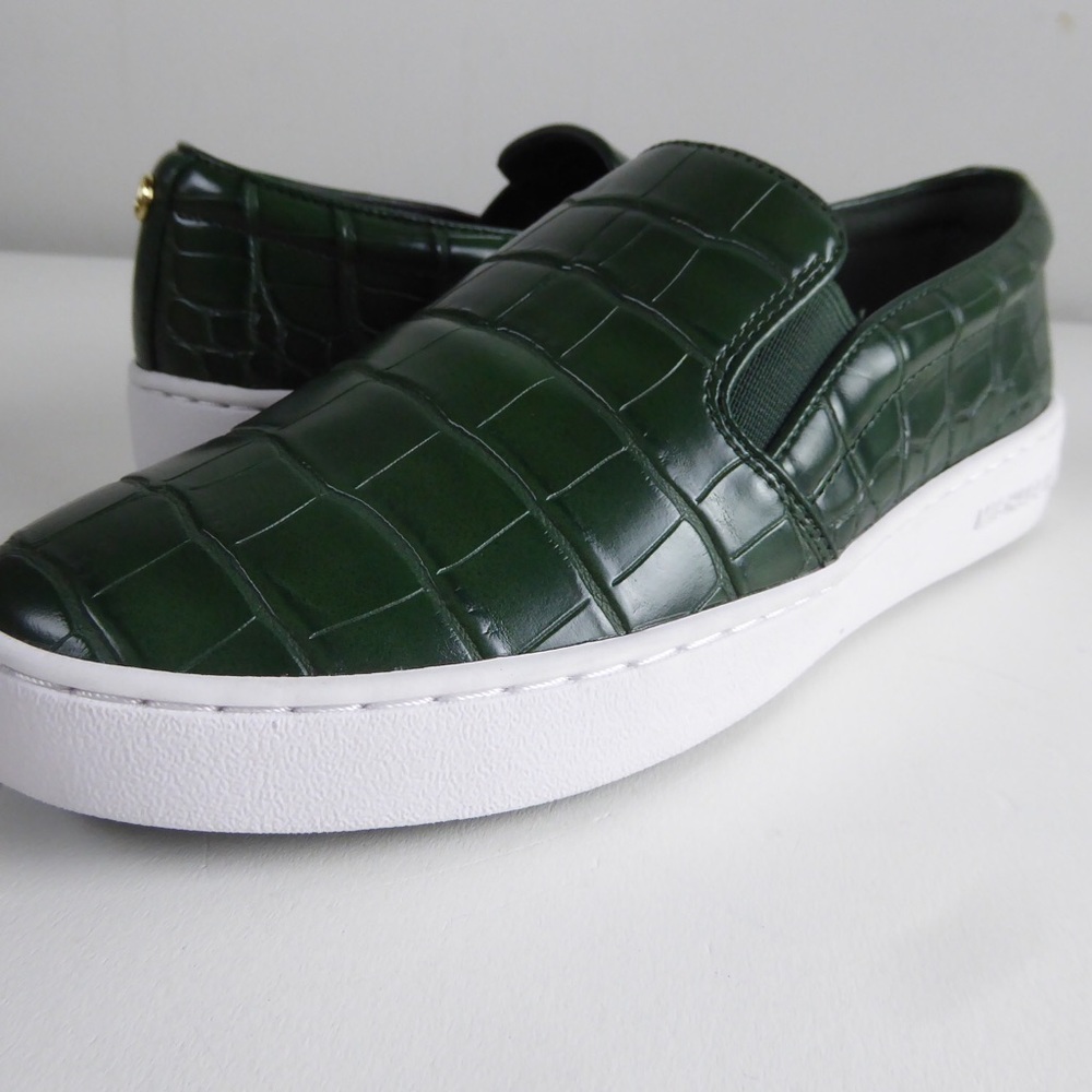 Michael Kors Keaton Crocodile Embossed Meather Sneakers Shoes Green NWT
